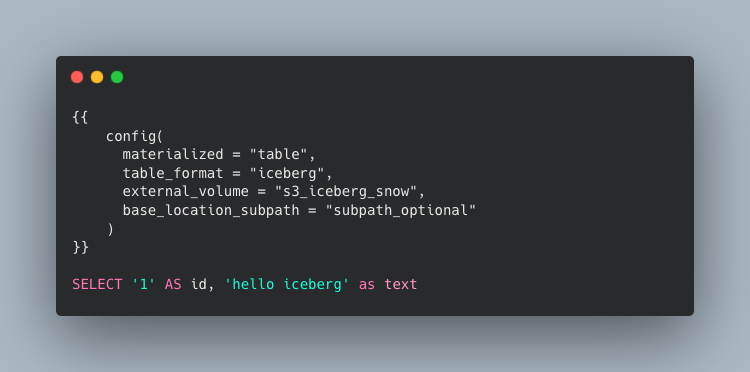 Iceberg Table Format Support on dbt for Snowflake Iceberg Table Format Support on dbt for Snowflake